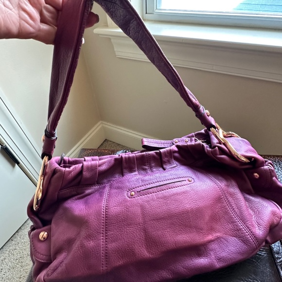 B Makowsky Purple Leather Purse w/ Gold Hardware- NWT - Picture 2 of 6